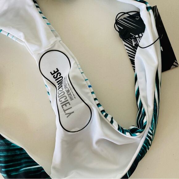 NEW AMUSE SOCIETY x Samudra White Green Palm Leaf Print Castles Bikini Bottom L - Picture 4 of 9